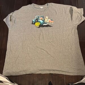 Gray Graphic T-Shirt with Truck and Dog Design